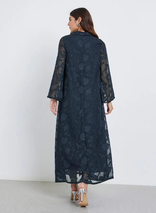 Amirah Navy Blue Floral Textured Maxi Jalabiya
