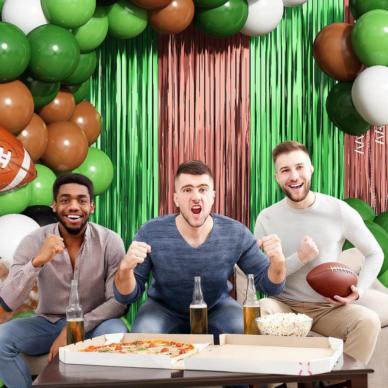 partyzoa Football Balloon Arch Garland Birthday Party Decorations, Green Brown Foil Fringe Curtains Backdrop Tinsel Streamer Photo Booth Props for Football Sport Theme Tailgate Party Decor Supplies - Image 3