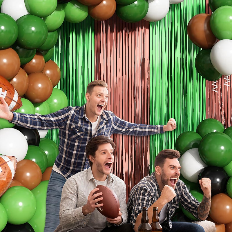 partyzoa Football Balloon Arch Garland Birthday Party Decorations, Green Brown Foil Fringe Curtains Backdrop Tinsel Streamer Photo Booth Props for Football Sport Theme Tailgate Party Decor Supplies - Image 2