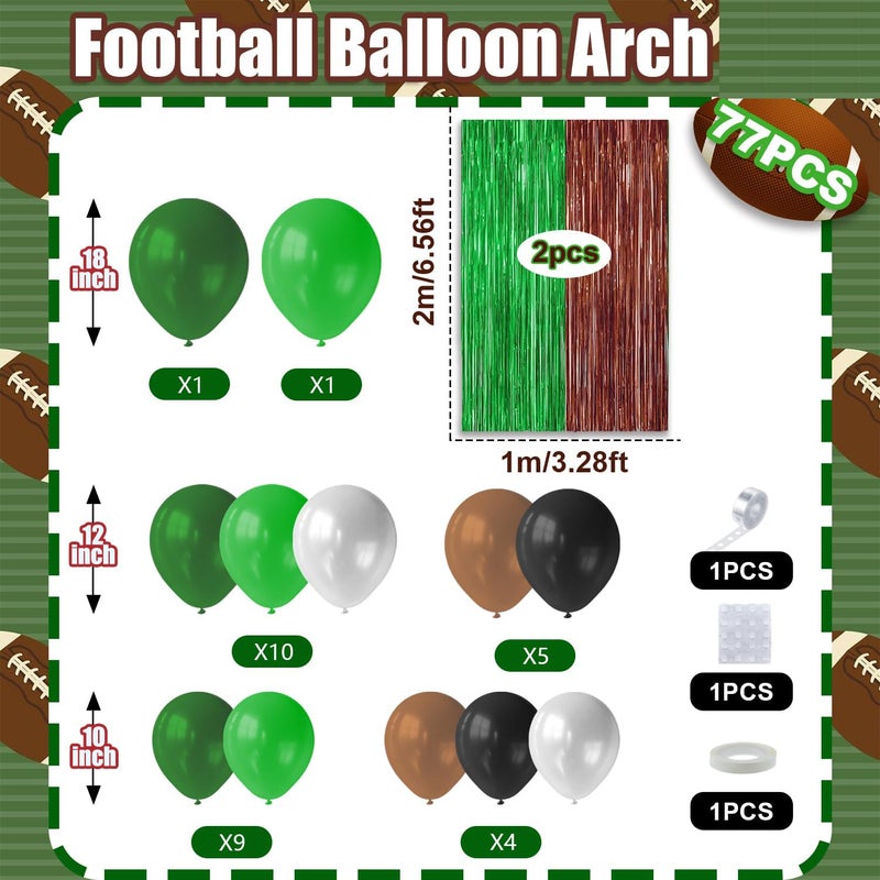 partyzoa Football Balloon Arch Garland Birthday Party Decorations, Green Brown Foil Fringe Curtains Backdrop Tinsel Streamer Photo Booth Props for Football Sport Theme Tailgate Party Decor Supplies - Image 4