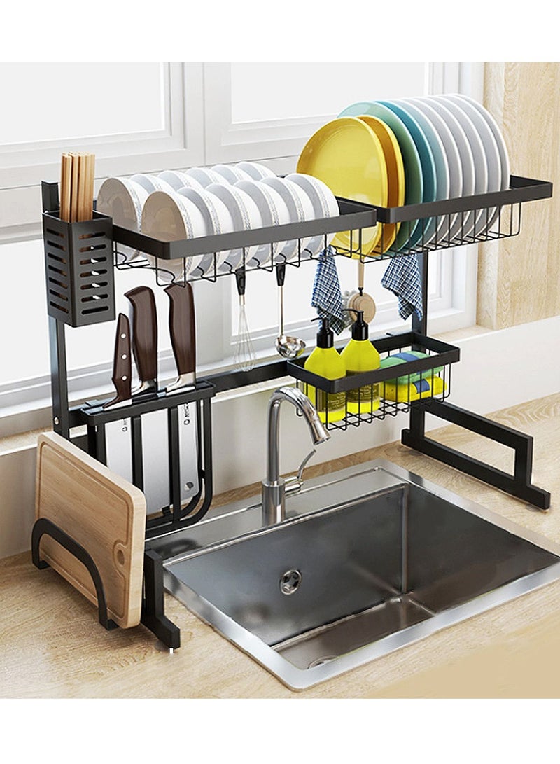 Kitchen Stainless Steel Dish Rack Over Sink Expanding Organizer Storage Draining Drying Plate Rack Knife Fork Container - Image 3