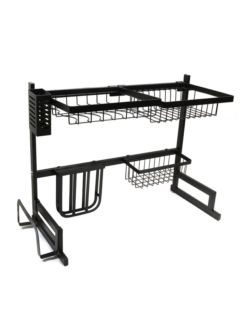Kitchen Stainless Steel Dish Rack Over Sink Expanding Organizer Storage Draining Drying Plate Rack Knife Fork Container - Image 4