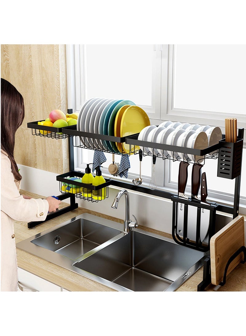 Kitchen Stainless Steel Dish Rack Over Sink Expanding Organizer Storage Draining Drying Plate Rack Knife Fork Container - Image 2