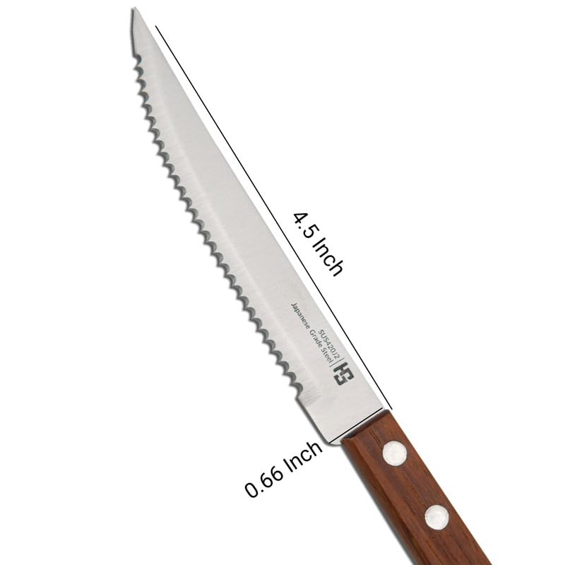 HS WORLD OF HORECA ESSENTIALS 4.5 Inch Professional Steak Knife 12 Pcs Set with Medium Wooden Handle | Japanese Grade Stainless Steel | Kitchen Knife | Home and Commercial Use| Brown | SUS420J2 - Image 2
