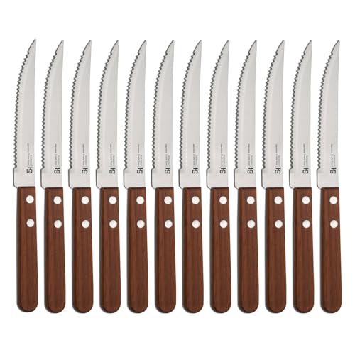 HS WORLD OF HORECA ESSENTIALS 4.5 Inch Professional Steak Knife 12 Pcs Set with Medium Wooden Handle | Japanese Grade Stainless Steel | Kitchen Knife | Home and Commercial Use| Brown | SUS420J2 - Image 1