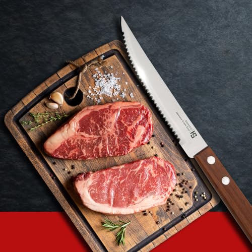 HS WORLD OF HORECA ESSENTIALS 4.5 Inch Professional Steak Knife 12 Pcs Set with Medium Wooden Handle | Japanese Grade Stainless Steel | Kitchen Knife | Home and Commercial Use| Brown | SUS420J2 - Image 5