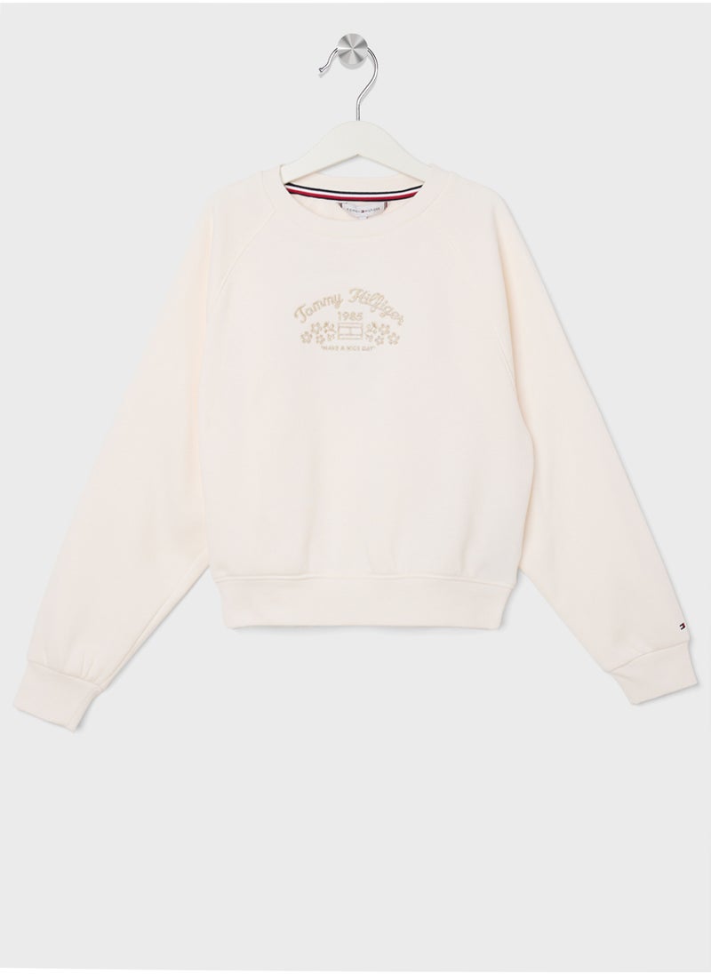 TOMMY HILFIGER EMB FLOWER FLEECE CREWNECK  - Image 1