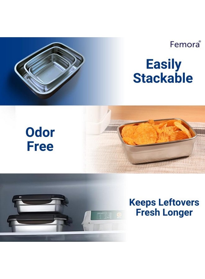 Femora Lunch Box High Steel Rectangle Heavy Duty Airtight Leakproof Unbreakable Storage Container with Lock Lid Lunch Box for Office-College-School, Lunch Box - 550 ml/gm,850 ml/gm, Set of 2 - Image 3