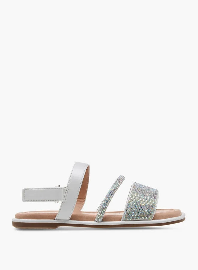 Girls' Embellished Open Toe Sandals with Hook and Loop Closure