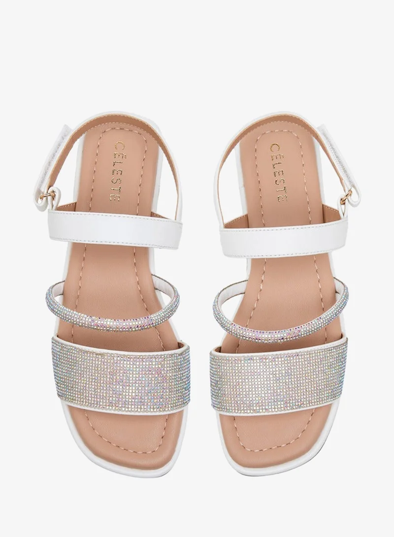 Celeste Girls' Embellished Open Toe Sandals with Hook and Loop Closure
