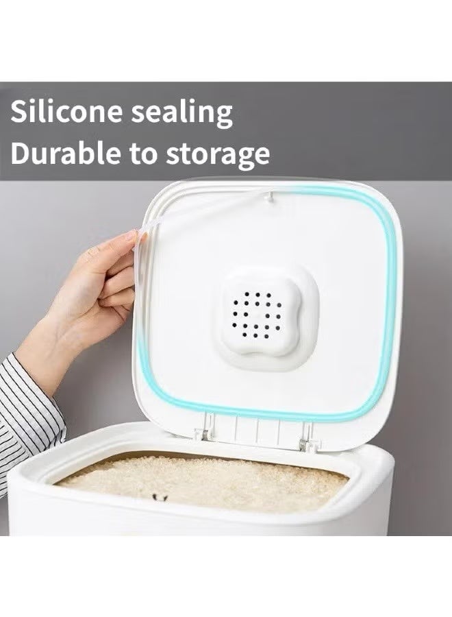 موزع الأرز حاوية تخزين الأرز المنزلية دلو الأرز حاوية تخزين الطعام محكمة الغلق سعة كبيرة متعددة الوظائف حاوية الأرز المقاومة للرطوبة والحشرات مع كوب قياس مجاني دلو تخزين الحبوب المنزلية للمطبخ 5 كجم/10 كجم/15 كجم - Image 4