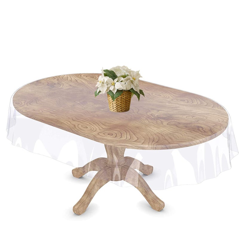 FeelingWarm Clear Table Protector Clear Vinyl Table Cover Protective Plastic Covering Transparent Tablecloth Waterproof 60 X 90 Oval