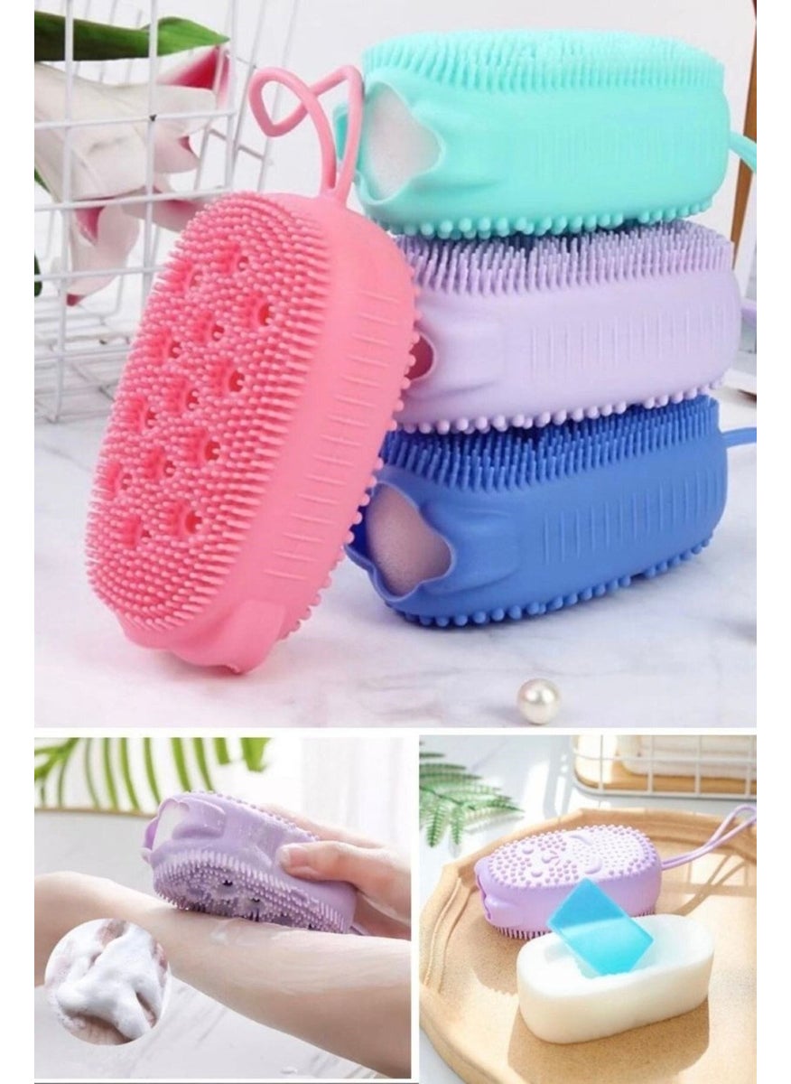 Biton Toptan - Biton Wholesale 2 Pieces Sponge Silicone Bath Glove Soap Massage Loofah Sponge Brush Can Be Put Into Solid Soap - Image 1
