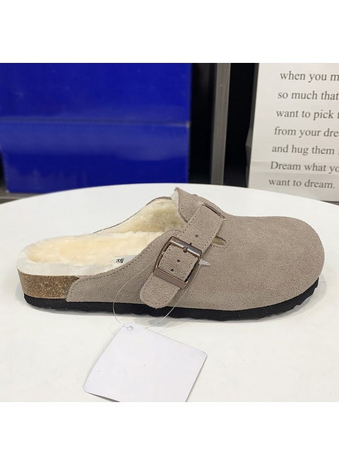 Fuzzy Lined Birken Slippers with Cork Sole for Winter Gray