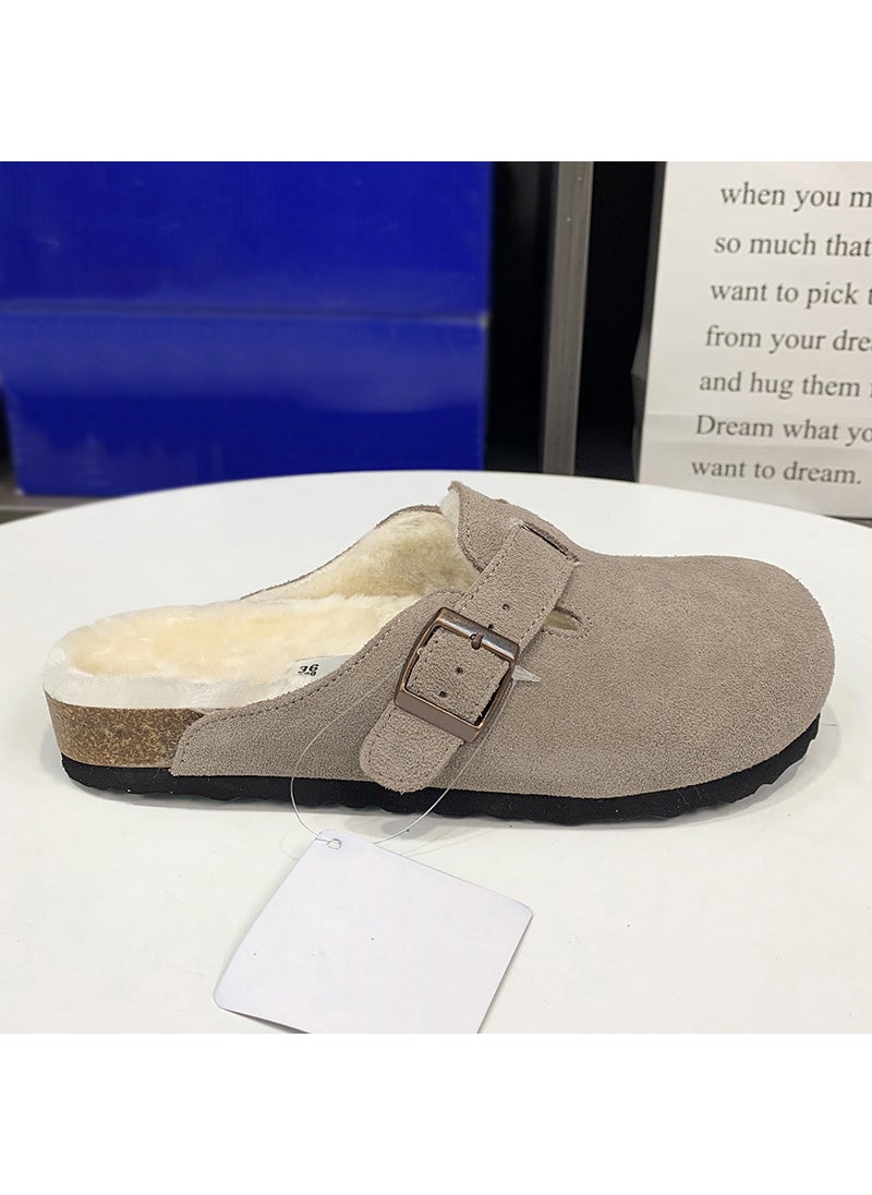 Generic - Fuzzy Lined Birken Slippers with Cork Sole for Winter Gray - Image 1