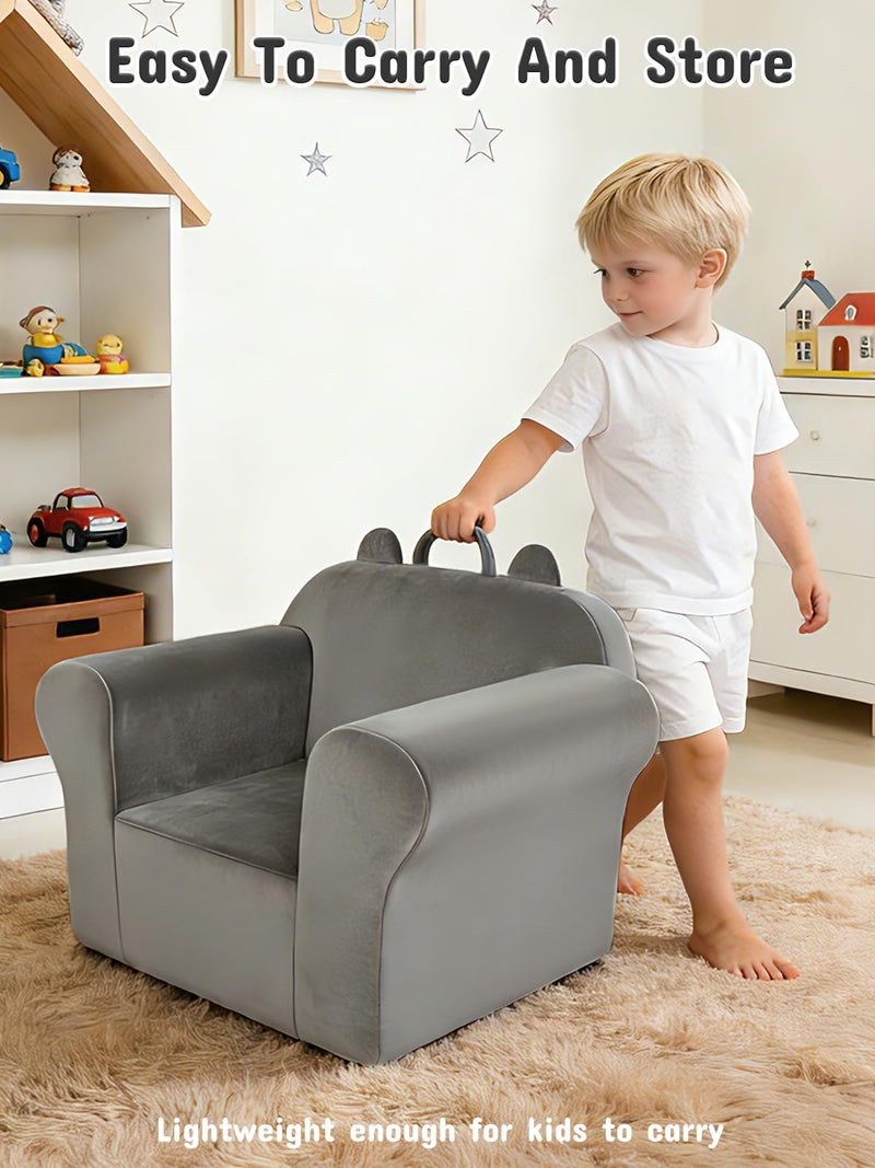 laapee Kids Sofa Chair with Removable Washable Cover Kids Couch Toddler Chair Toddler Bed Cozy Crystal Velvet Furniture for Playtime, Naps & Travel (Soft Grey, Bear Design) - Image 4