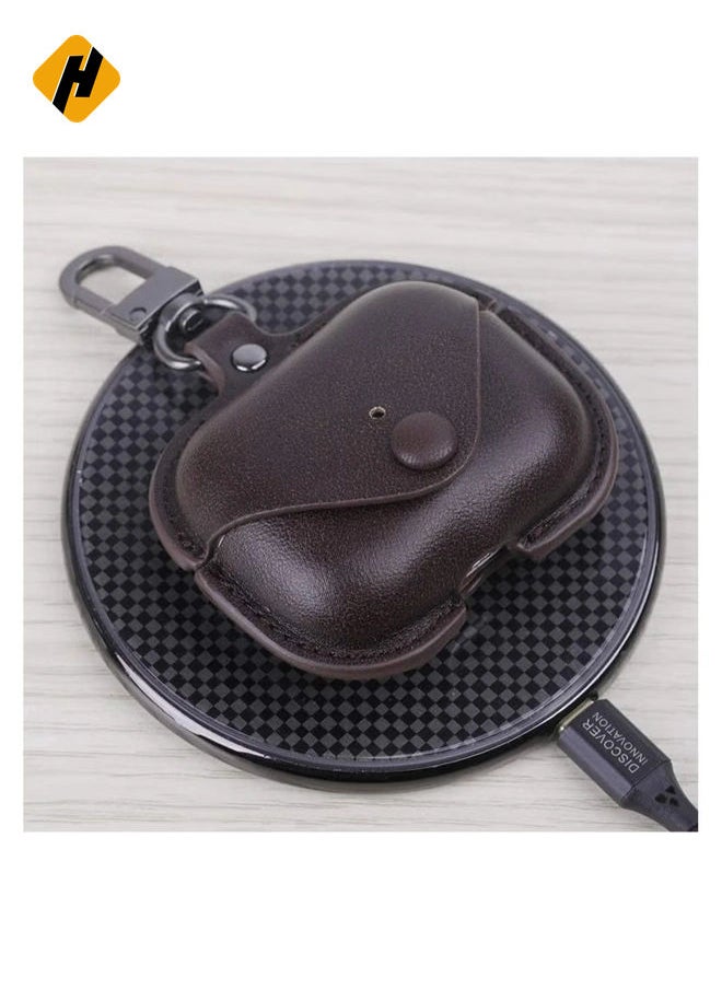 HuHa Genuine Leather Case Compatible with AirPods Pro Case, Protective Cover for Apple AirPods pro Case Headphones EarPods, Soft Leather Cover with Keychain Hook  - Image 3