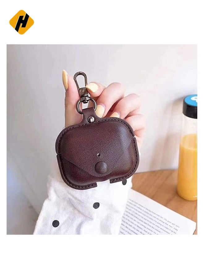 HuHa Genuine Leather Case Compatible with AirPods Pro Case, Protective Cover for Apple AirPods pro Case Headphones EarPods, Soft Leather Cover with Keychain Hook  - Image 2