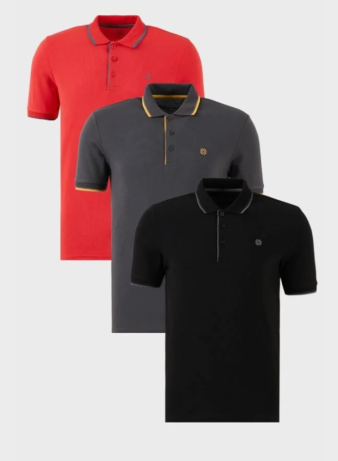 بوراتي تيشيرت رجالي بولو قطن سليم فيت مخطط من بوراتي عبوة من  قطع