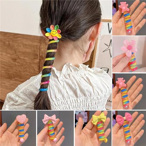 FAVELA® 5pcs Colorful Telephone Cord Hair Rope Elastic Headband Wire Hair Bands for Girls Kids Braided Spiral Hair Ties Cute Cartoon Ponytail Maker Elastic Braids Hair Accessories for Girls. - Image 4