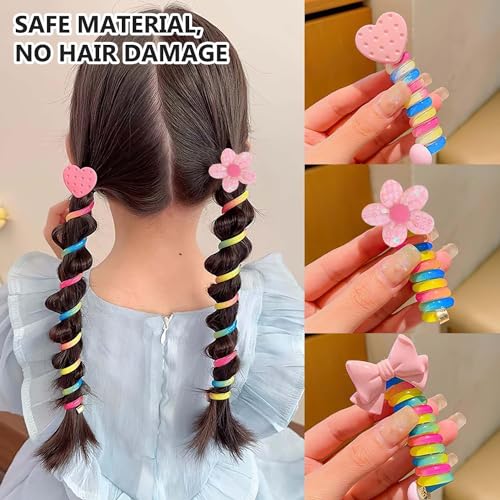 FAVELA® 5pcs Colorful Telephone Cord Hair Rope Elastic Headband Wire Hair Bands for Girls Kids Braided Spiral Hair Ties Cute Cartoon Ponytail Maker Elastic Braids Hair Accessories for Girls. - Image 5