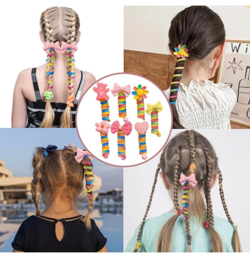 FAVELA® 5pcs Colorful Telephone Cord Hair Rope Elastic Headband Wire Hair Bands for Girls Kids Braided Spiral Hair Ties Cute Cartoon Ponytail Maker Elastic Braids Hair Accessories for Girls. - Image 3