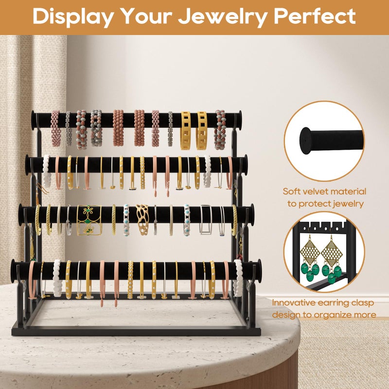 ORLESS 4 Tier Bracelet Holder, Detachable Velvet Jewelry Display Stand, T-Bar Necklace Storage Organizer Display Stand, Metal Bracelet Holder Display for Bangles Watch Bracelets Scrunchies(Black) - Image 2
