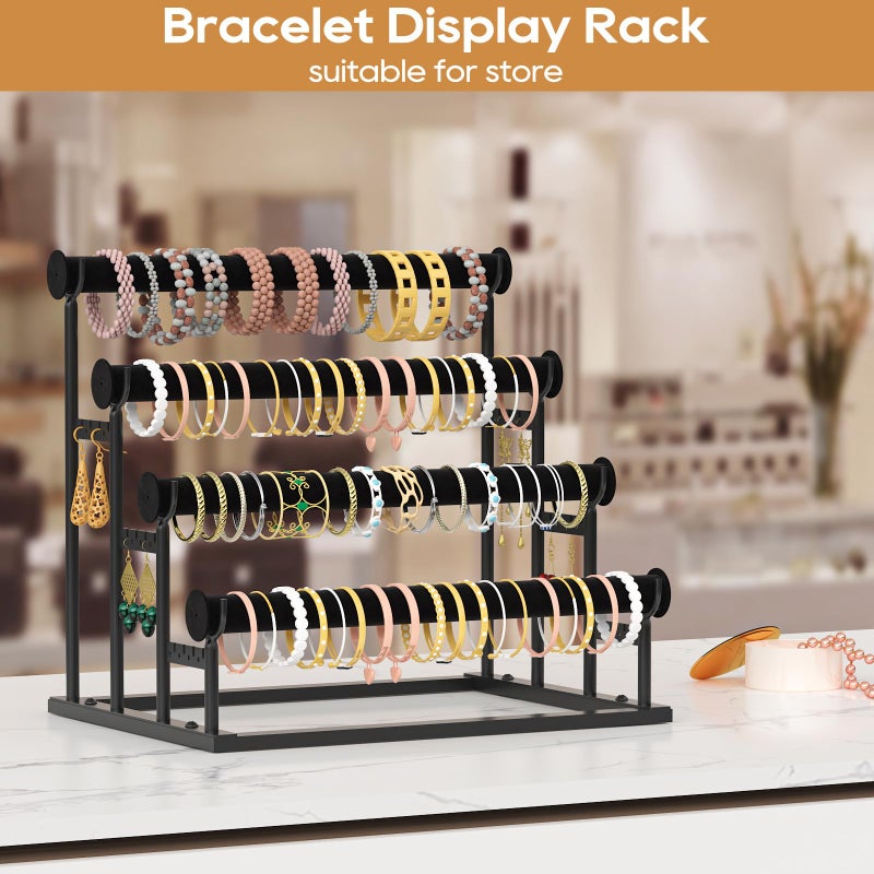 ORLESS 4 Tier Bracelet Holder, Detachable Velvet Jewelry Display Stand, T-Bar Necklace Storage Organizer Display Stand, Metal Bracelet Holder Display for Bangles Watch Bracelets Scrunchies(Black) - Image 5