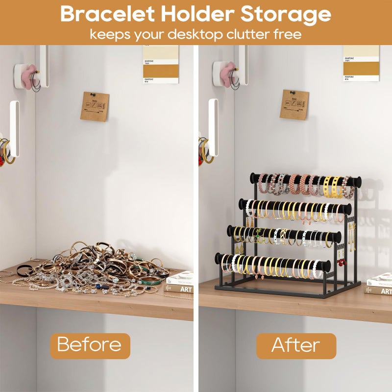 ORLESS 4 Tier Bracelet Holder, Detachable Velvet Jewelry Display Stand, T-Bar Necklace Storage Organizer Display Stand, Metal Bracelet Holder Display for Bangles Watch Bracelets Scrunchies(Black) - Image 3