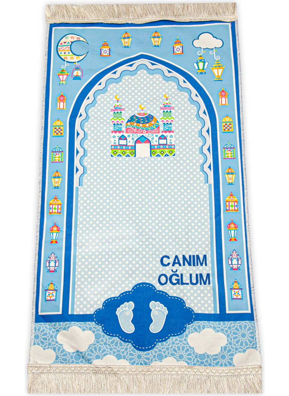 İhvan Ihvan Canım Digital Printed Children's Prayer Mat for My Son Blue