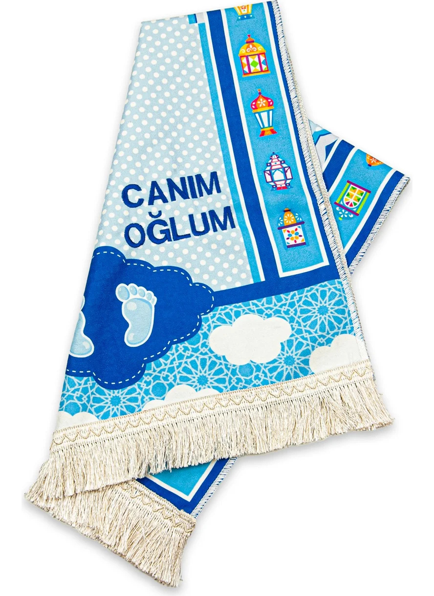 İhvan Ihvan Canım Digital Printed Children's Prayer Mat for My Son Blue