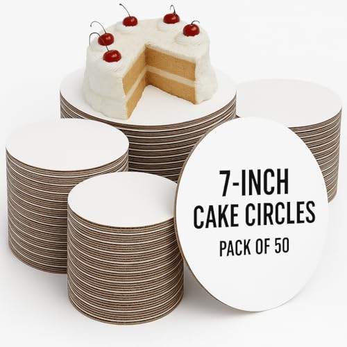 pizety Pack of 50 cake circles round cake boards 7 inch cake cardboard rounds for Cakes & Pizza, Heavy Duty & Greaseproof Circle Cake Board round cake circles round thick cardboard heavy duty - Image 1