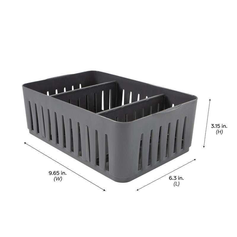 Simplify 3 Compartment Stackable Bin with Adjustable Dividers | Drawer Organizer | Storage Basket | Good for Office | Desk Supplies | Dorm | Bathroom | Accessories | Make Up | Grey - Image 5