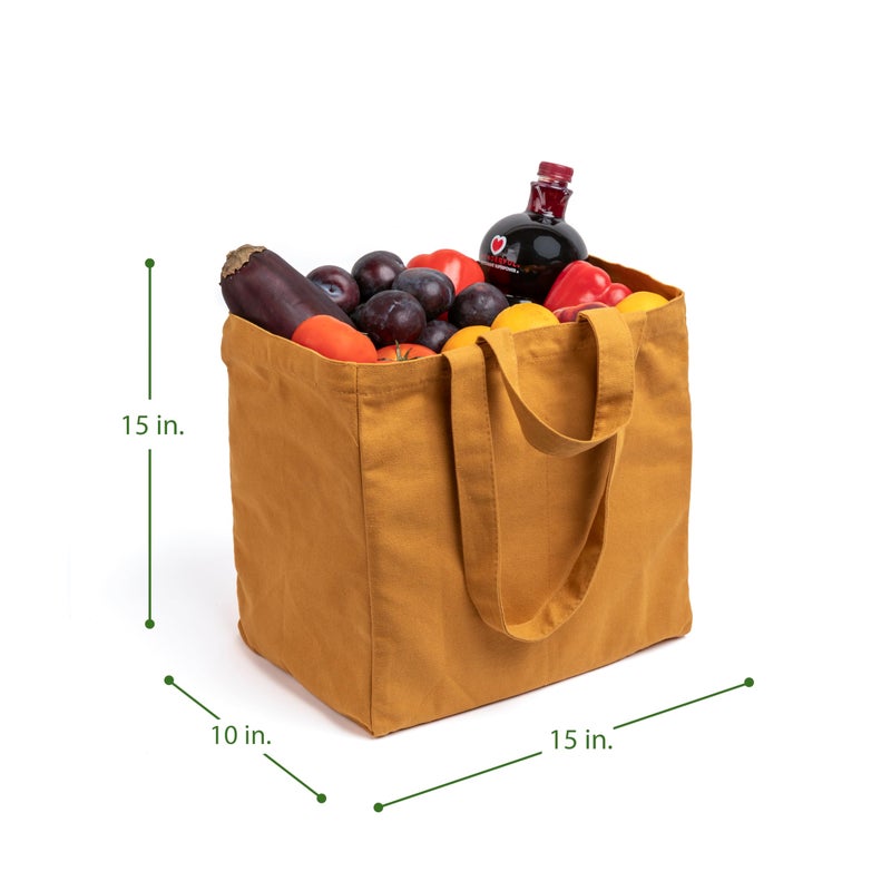 VeraMia VeraMia Canvas Grocery Bag 3pc Jumbo Set with Real Pockets  Long Shoulder Strap and Short Handle. Reusable Shopping Bags for Groceries Heavy Duty  Foldable  Washable  Grocery Tote Bag (Butterscotch) - Image 2