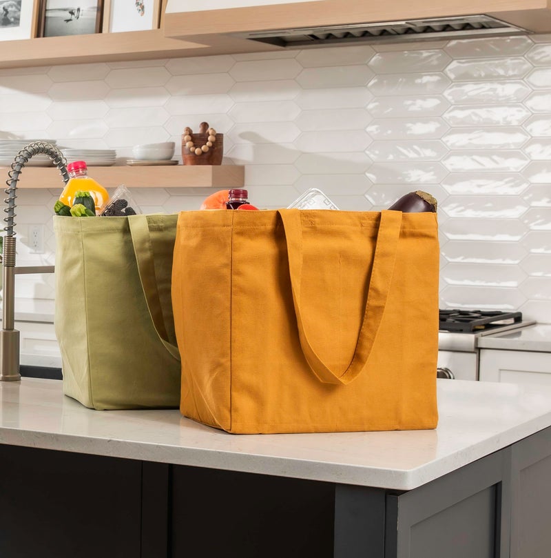 VeraMia VeraMia Canvas Grocery Bag 3pc Jumbo Set with Real Pockets  Long Shoulder Strap and Short Handle. Reusable Shopping Bags for Groceries Heavy Duty  Foldable  Washable  Grocery Tote Bag (Butterscotch) - Image 3