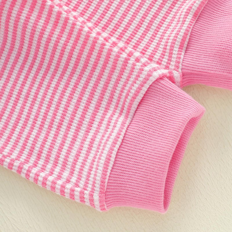 Socutebabe Baby Girl Clothes Newborn Infant Fall Winter Outfits Love Embroidery Long Sleeve Waffle Knit Sweatshirts Pants Set (Love-Waffle-Pink, 6-12 Months) - Image 5