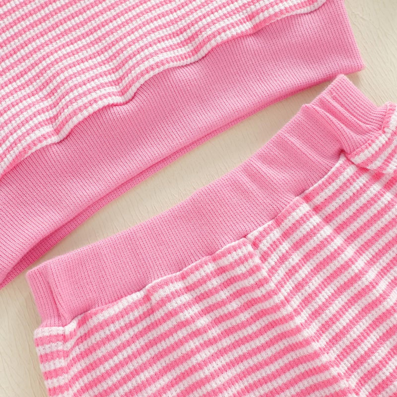 Socutebabe Baby Girl Clothes Newborn Infant Fall Winter Outfits Love Embroidery Long Sleeve Waffle Knit Sweatshirts Pants Set (Love-Waffle-Pink, 6-12 Months) - Image 4