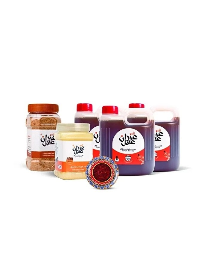 عسل عزران  عرض عسل سدر فاخر 3 كيلو + قهوه سعودية فاخرة + سمن غنم بلدي فاخر + زعفران سوبر نقيل اصلي هدية - Image 1