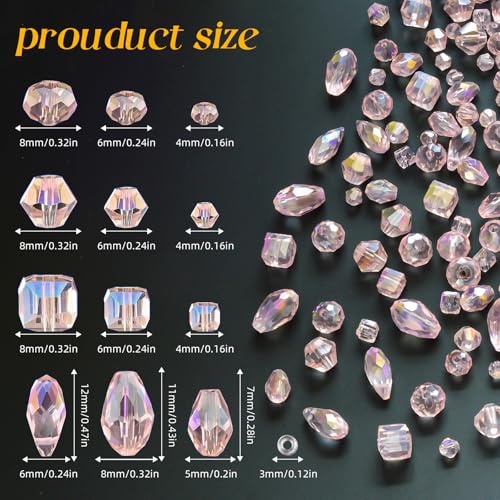 Laopottbeads 1500 Pcs Crystal Glass Beads for Jewelry Making – 12 Styles Bicone, Rondelle, Cube, Teardrop & 3mm Spacer Beads, DIY Bracelet Necklace Earring Craft Kit with Organizer Box(Pink) - Image 2