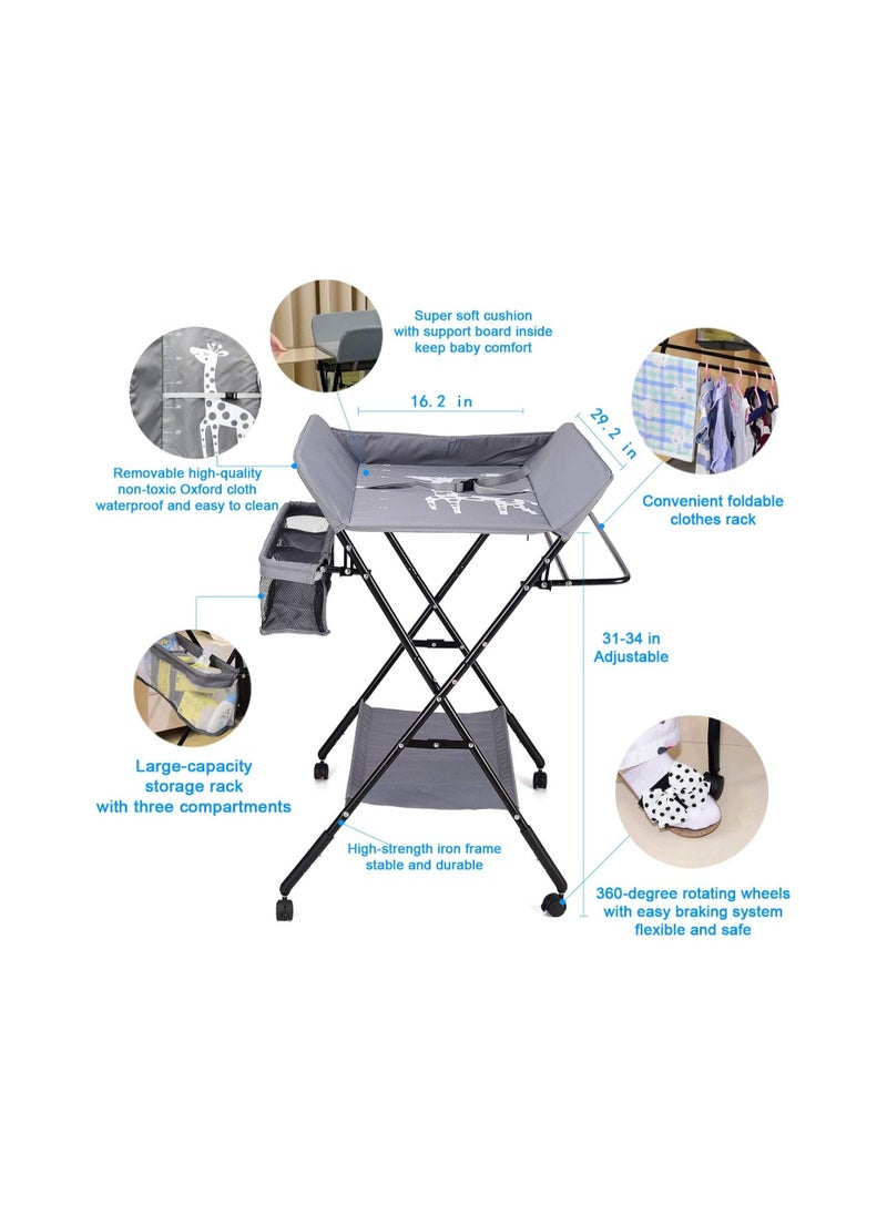 Everything For Kids - Foldable Baby Changing Table with Wheels and Storage Bag Nursery Organizer for Newborn Essentials - Image 1