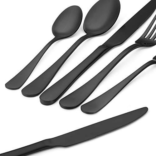 sharecook Matte Black Silverware Set,SHARECOOK Satin Finish 40-Piece Stainless Steel Flatware Set,Kitchen Utensil Set Service for 8,Tableware Cutlery Set for Home and Restaurant, Dishwasher Safe - Image 4