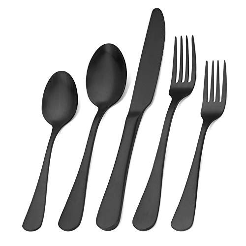 sharecook Matte Black Silverware Set,SHARECOOK Satin Finish 40-Piece Stainless Steel Flatware Set,Kitchen Utensil Set Service for 8,Tableware Cutlery Set for Home and Restaurant, Dishwasher Safe - Image 1