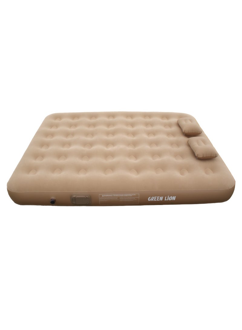 GREEN LION Automatic Inflatable Mattress with Built-in Air Pump and Double Pillows /Camping Bed Sleeping Mat / Skin Friendly Fabric / Easy to Store / Camping / Travel / Road Trips/Outdoor Adventures /Sleepovers/ Guest Bed- Beige - Image 1