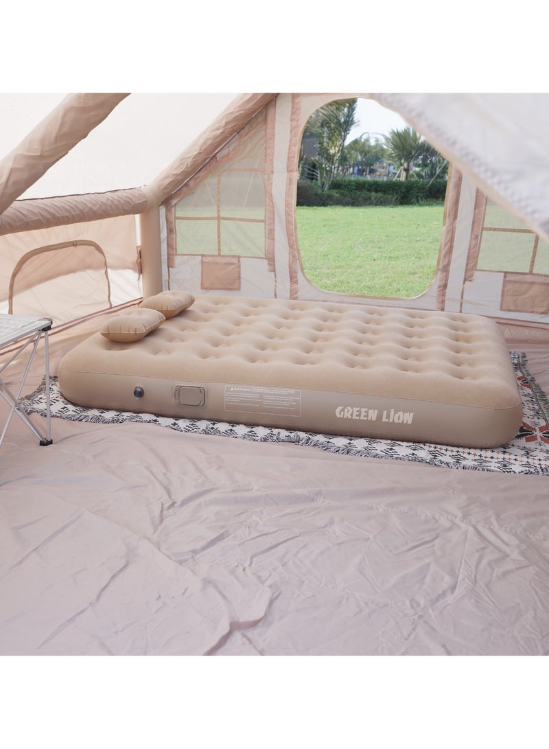 GREEN LION Automatic Inflatable Mattress with Built-in Air Pump and Double Pillows /Camping Bed Sleeping Mat / Skin Friendly Fabric / Easy to Store / Camping / Travel / Road Trips/Outdoor Adventures /Sleepovers/ Guest Bed- Beige - Image 2