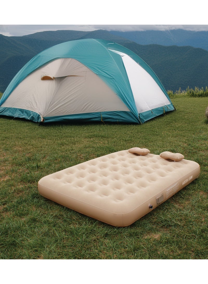 GREEN LION Automatic Inflatable Mattress with Built-in Air Pump and Double Pillows /Camping Bed Sleeping Mat / Skin Friendly Fabric / Easy to Store / Camping / Travel / Road Trips/Outdoor Adventures /Sleepovers/ Guest Bed- Beige - Image 3