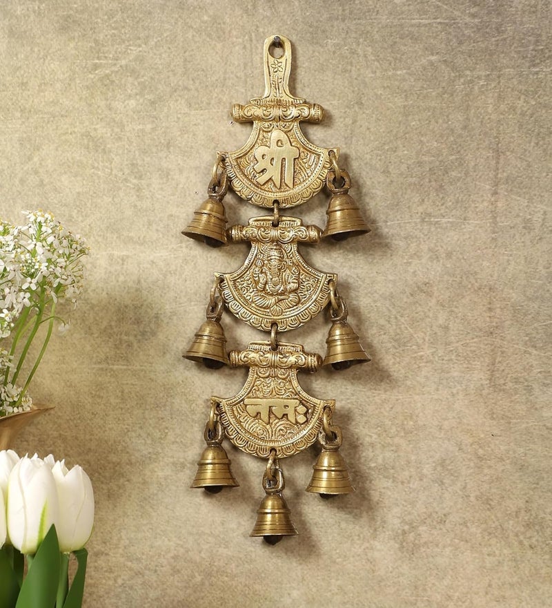Klassic Shree Ganeshaya Namah Design Brass Hanging Bells Hanging Bells for Decoration Ghanti for Pooja Ghanti for Home Temple Decor Hanging Bells Pack of 1 Brass - Image 1