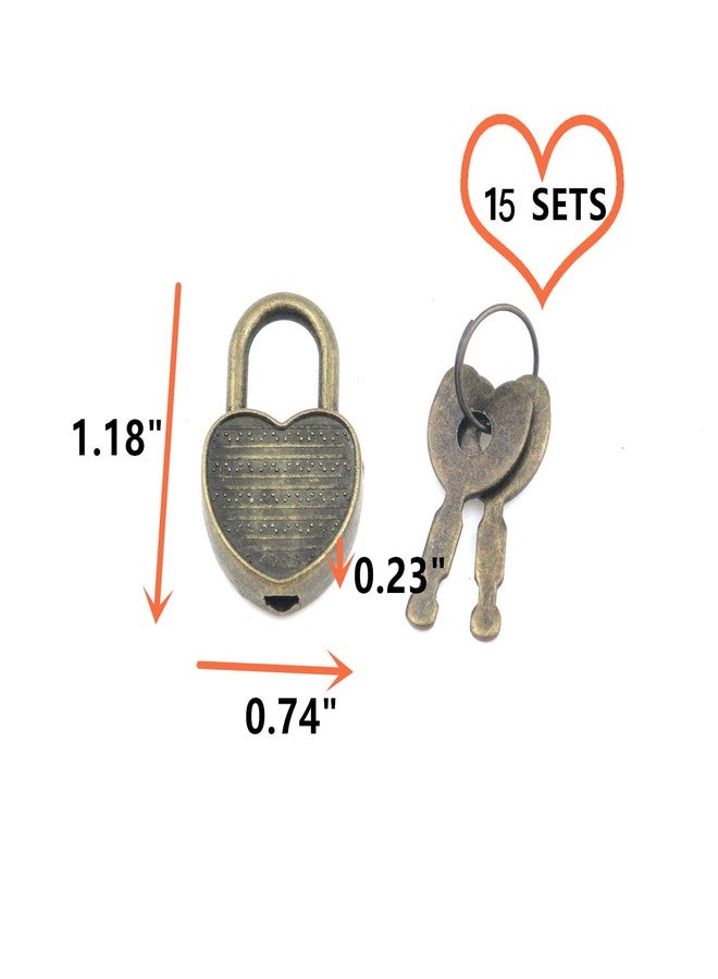 Tsnamay قفل معدني صغير من Tsnamay، 15 قطعة، قفل صغير مع مفتاح لحقيبة السفر وحقيبة المدرسة وحقيبة الظهر وقفل الأمتعة، على شكل قلب - Image 2