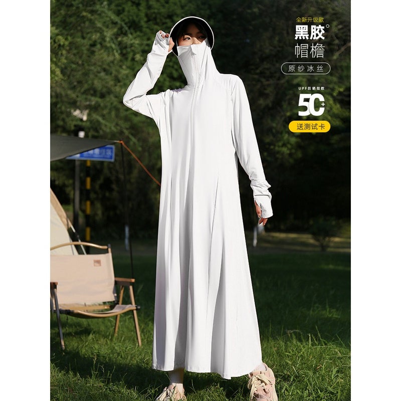 Long black rubber sunscreen suit for women's summer ultraviolet protection 2026 new ice silk breathable thin smock full-body sunscreen suit