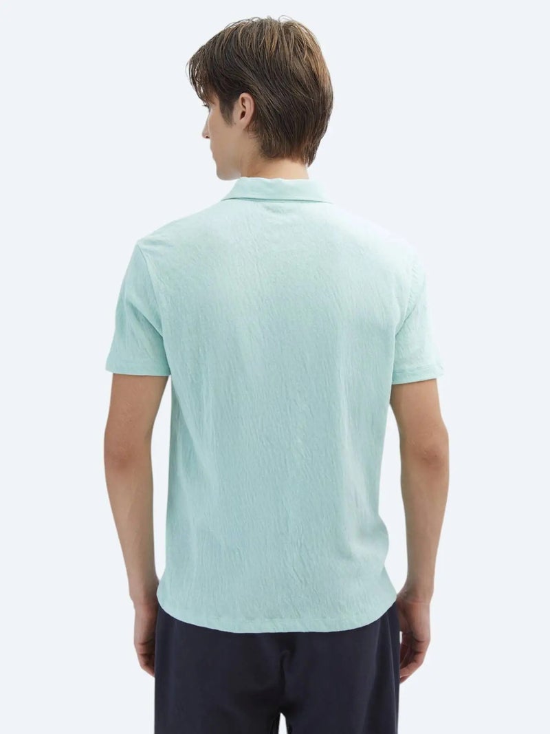 Kip See Green Plain Polo Neck Cotton Blended T-Shirt - Image 5