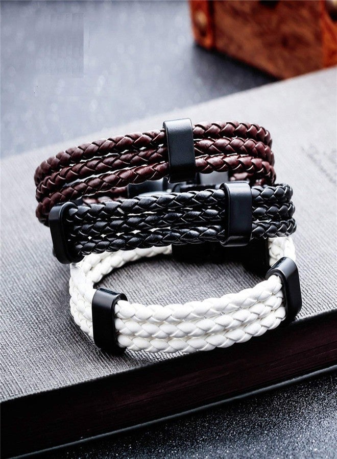 ZIVOM® Brown Triple Layer Braided Rope Leather Wrist Band/Wrap Bracelet for Men - Image 3